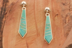 Calvin Begay Genuine Kingman Turquoise Sterling Silver Earrings